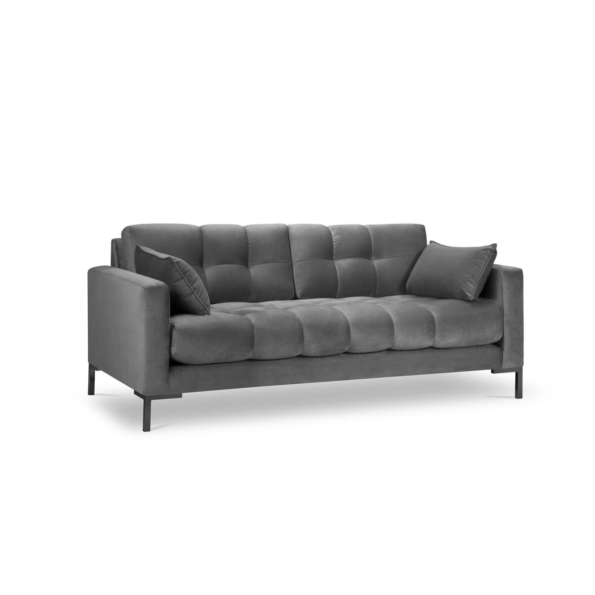 MICADONI Mamaia sofa, 3 sæder - grå fløjl og sort metal