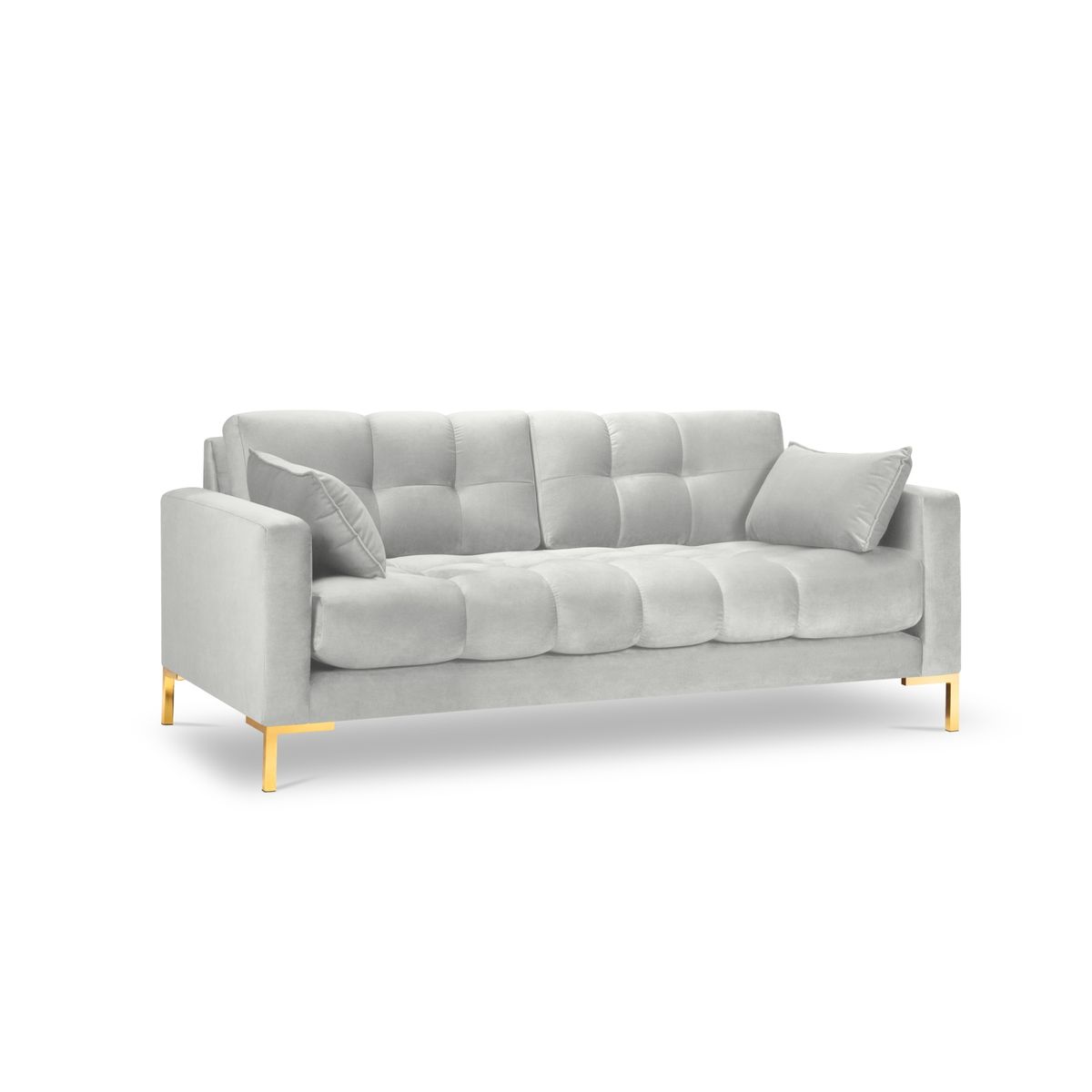 MICADONI Mamaia sofa, 3 sæder - sølv fløjl og guld metal