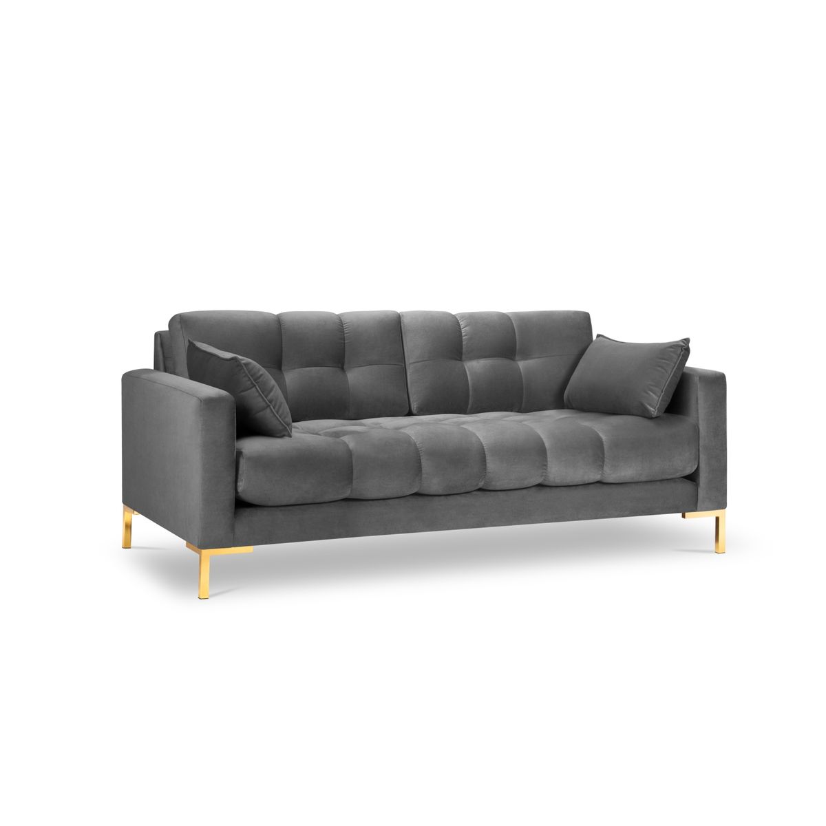 MICADONI Mamaia sofa, 3 sæder - grå fløjl og guld metal