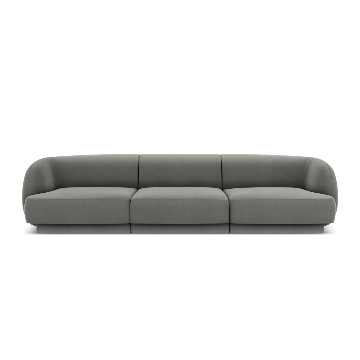 MICADONI Miley sofa, 3 sæder - grå fløjl og sort plast