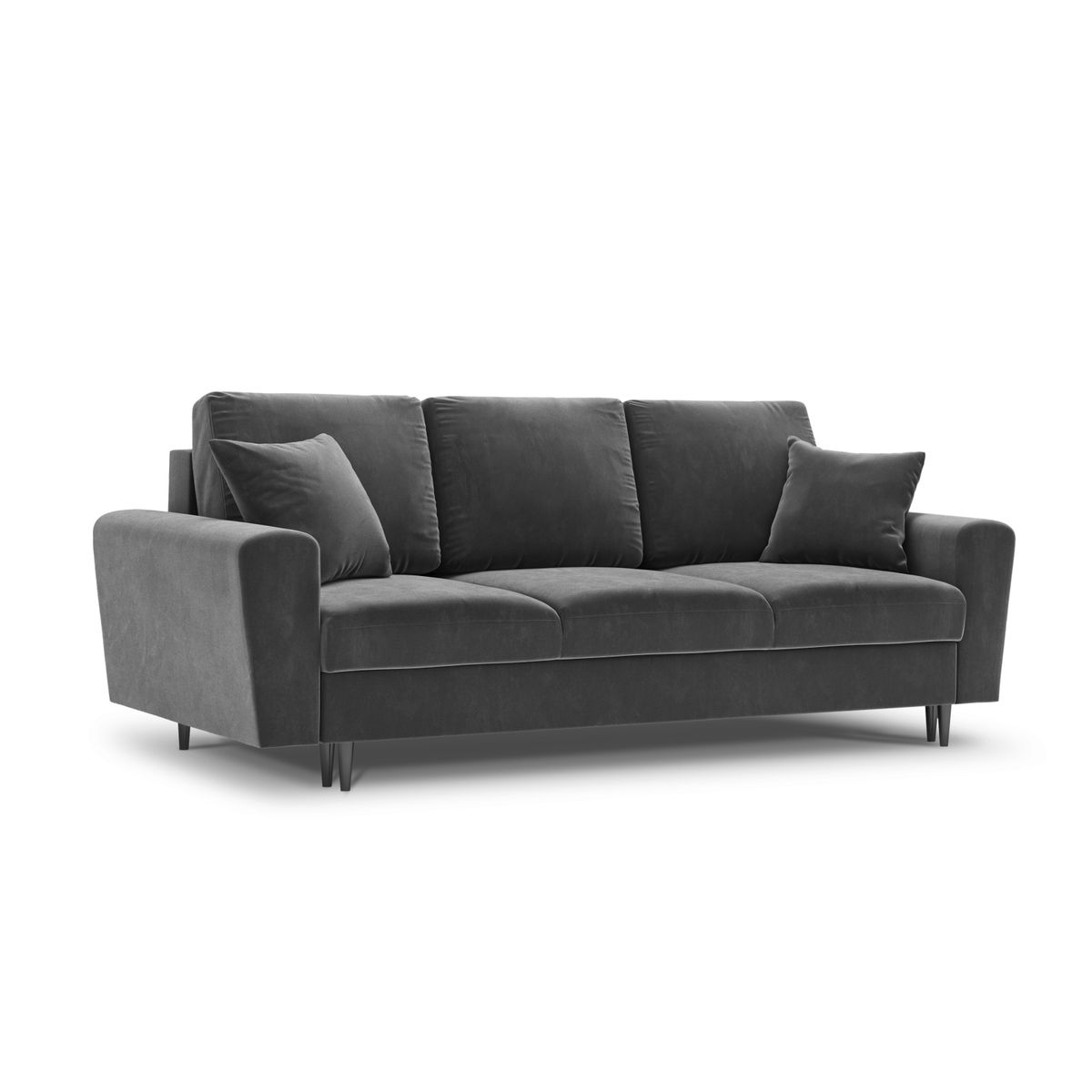 MICADONI Moghan sofa, m. sengefunktion og boks, 3 sæder - grå fløjl og sort krom metal