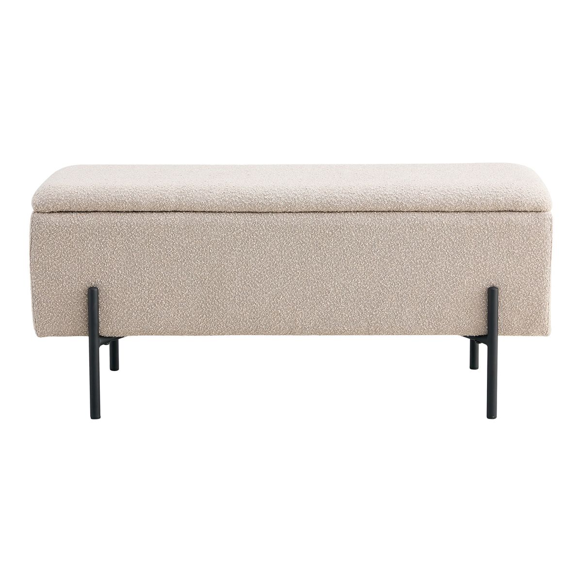 HOUSE NORDIC Watford bænk, m. opbevaring - beige bouclé polyester stof og sort metal (95x36,5)