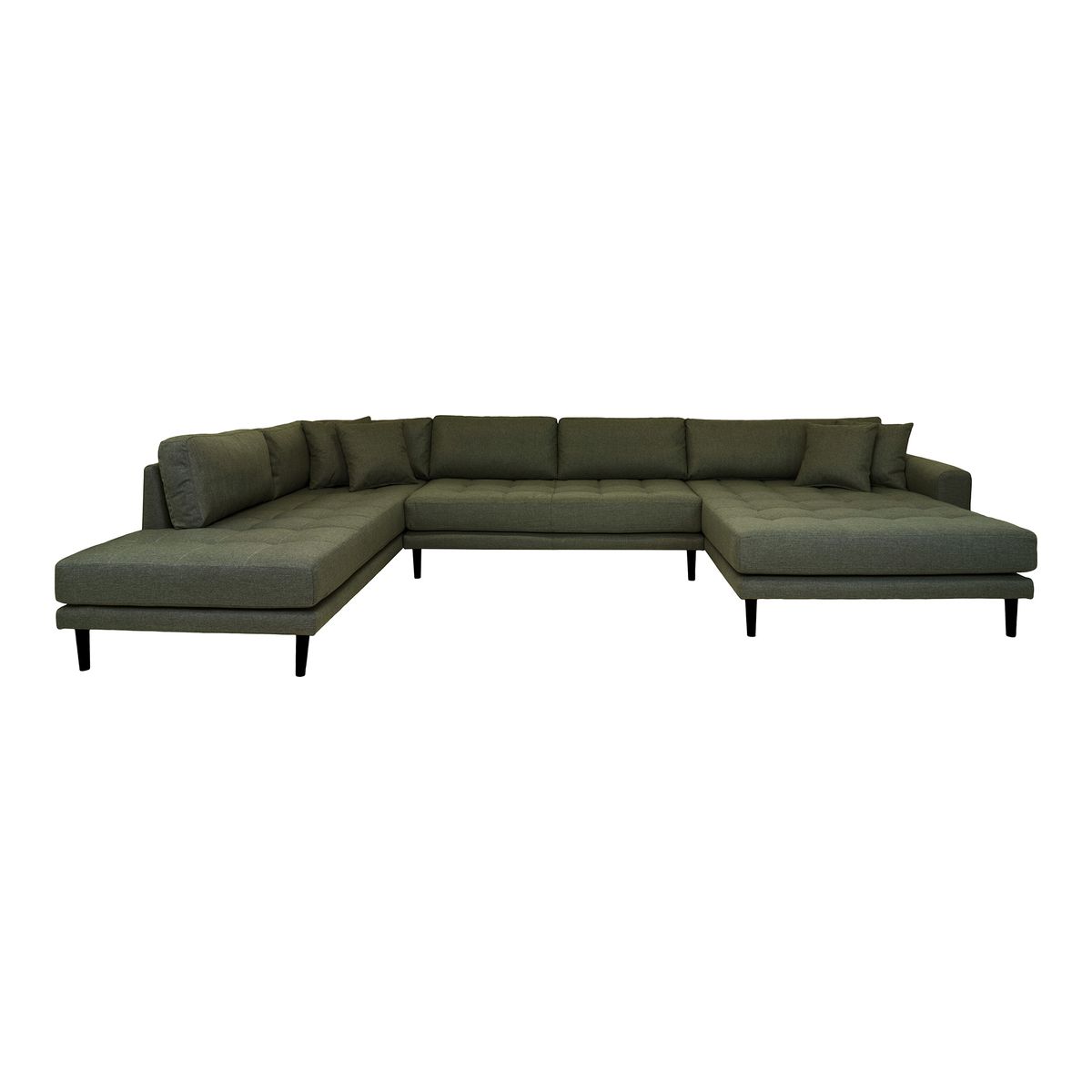 HOUSE NORDIC Lido U-Sofa, m. åben ende højrevendt og 4 puder - olivengrøn polyester og sort træ