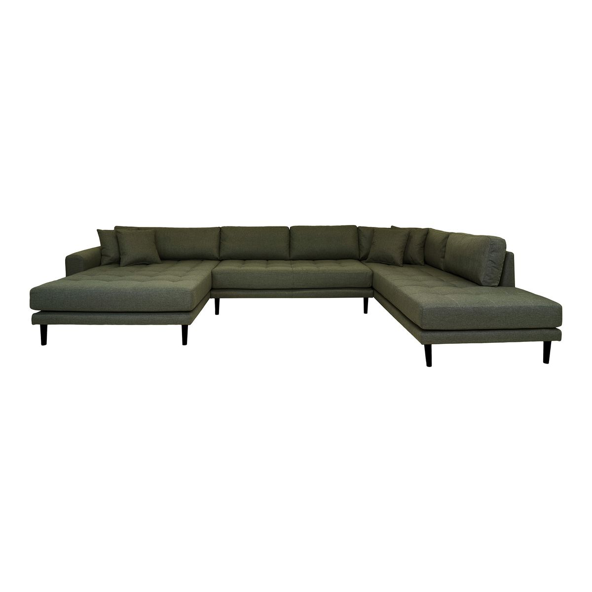 HOUSE NORDIC Lido U-Sofa, m. åben ende venstrevendt og 4 puder - olivengrøn polyester og sort træ