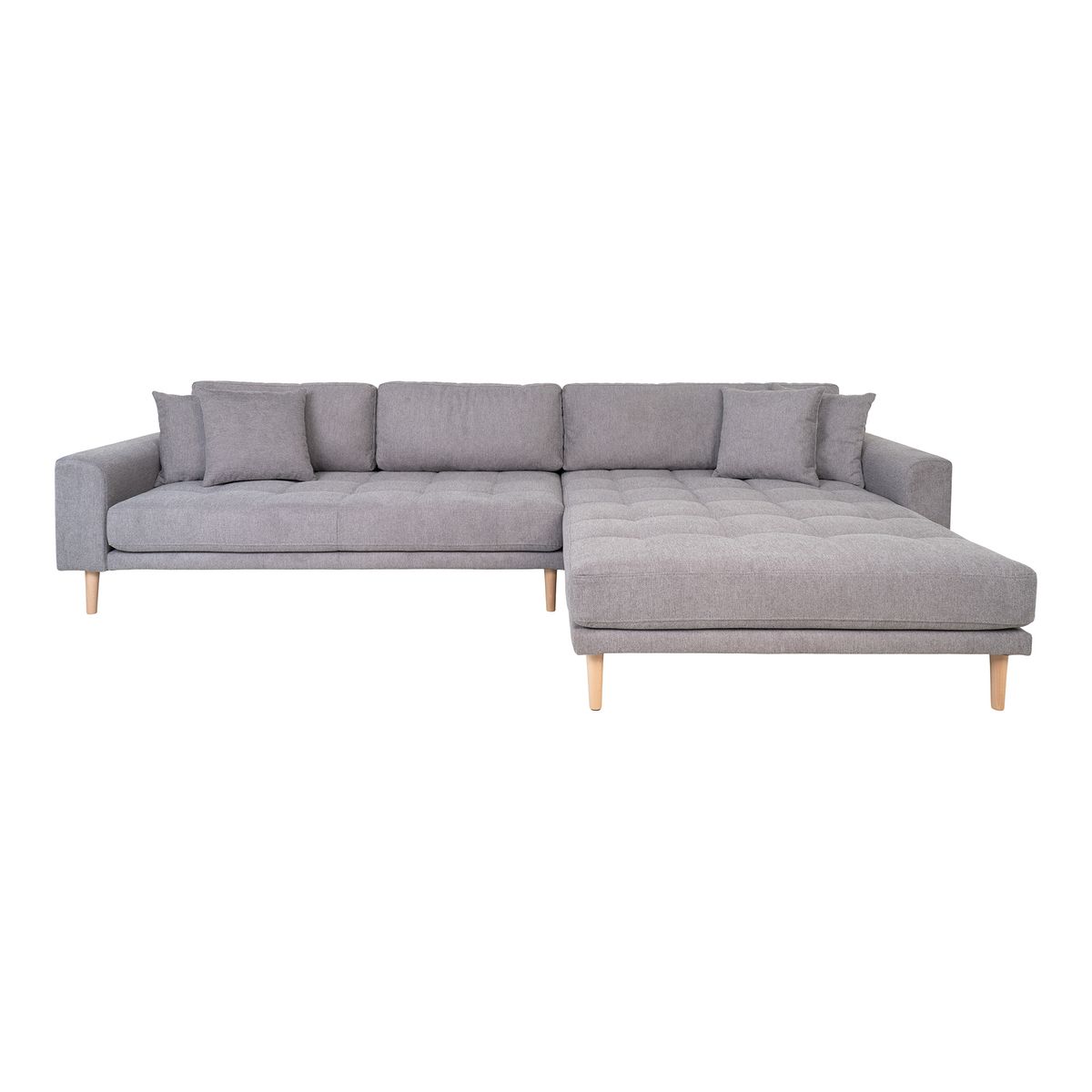 HOUSE NORDIC Lido loungesofa, højre chaiselong, m. 4 puder - lysegrå polyester og natur bøg