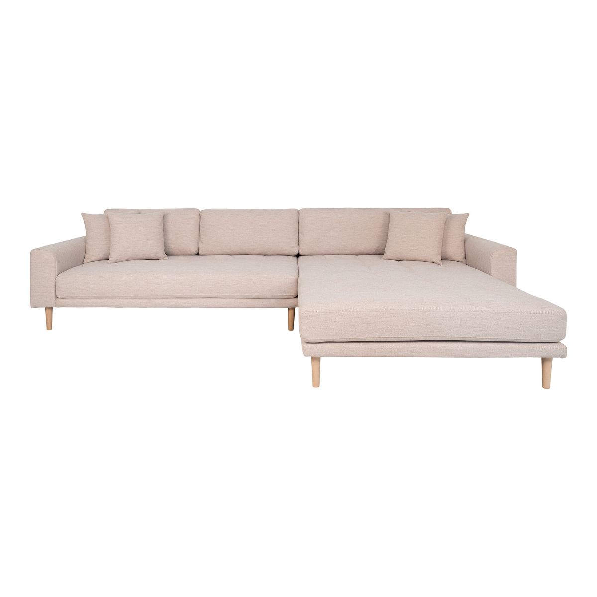 HOUSE NORDIC Lido loungesofa, højre chaiselong, m. 4 puder - sand polyester og natur bøg