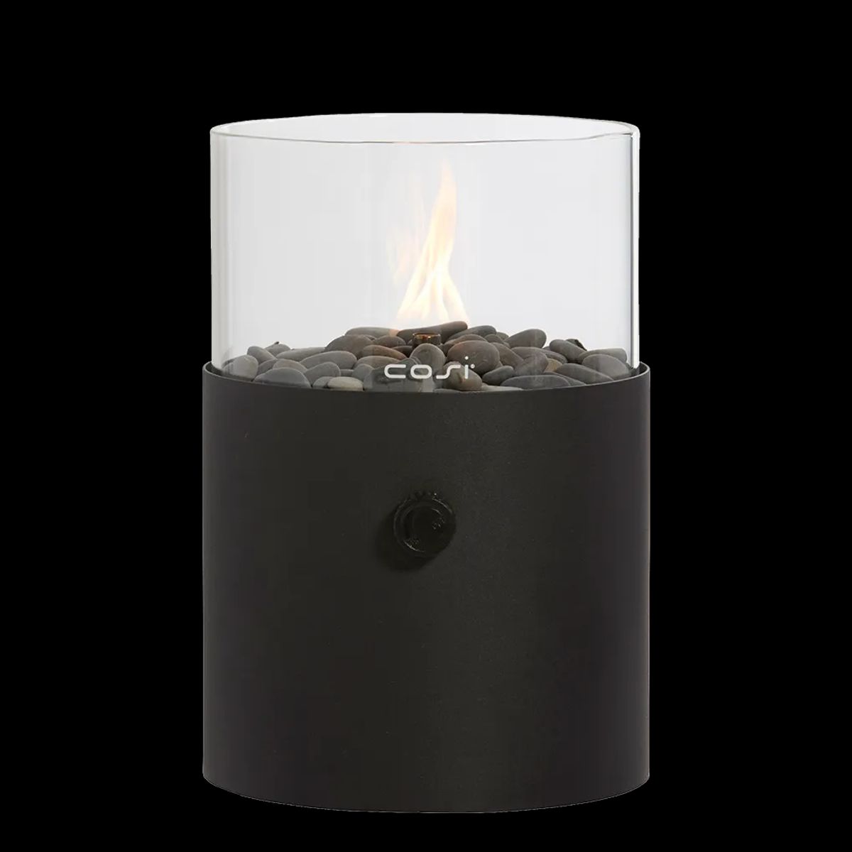 COSI FIRES Cosiscoop XL gaslanterne, m. glas og småsten - sort metal (H:30,5)