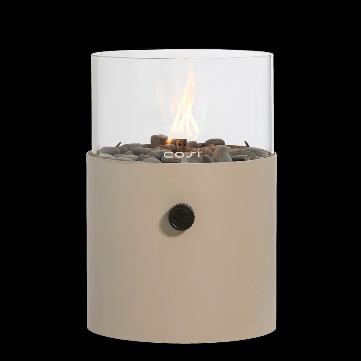 COSI FIRES Cosiscoop XL gaslanterne, m. glas og småsten - taupe metal (H:30,5)