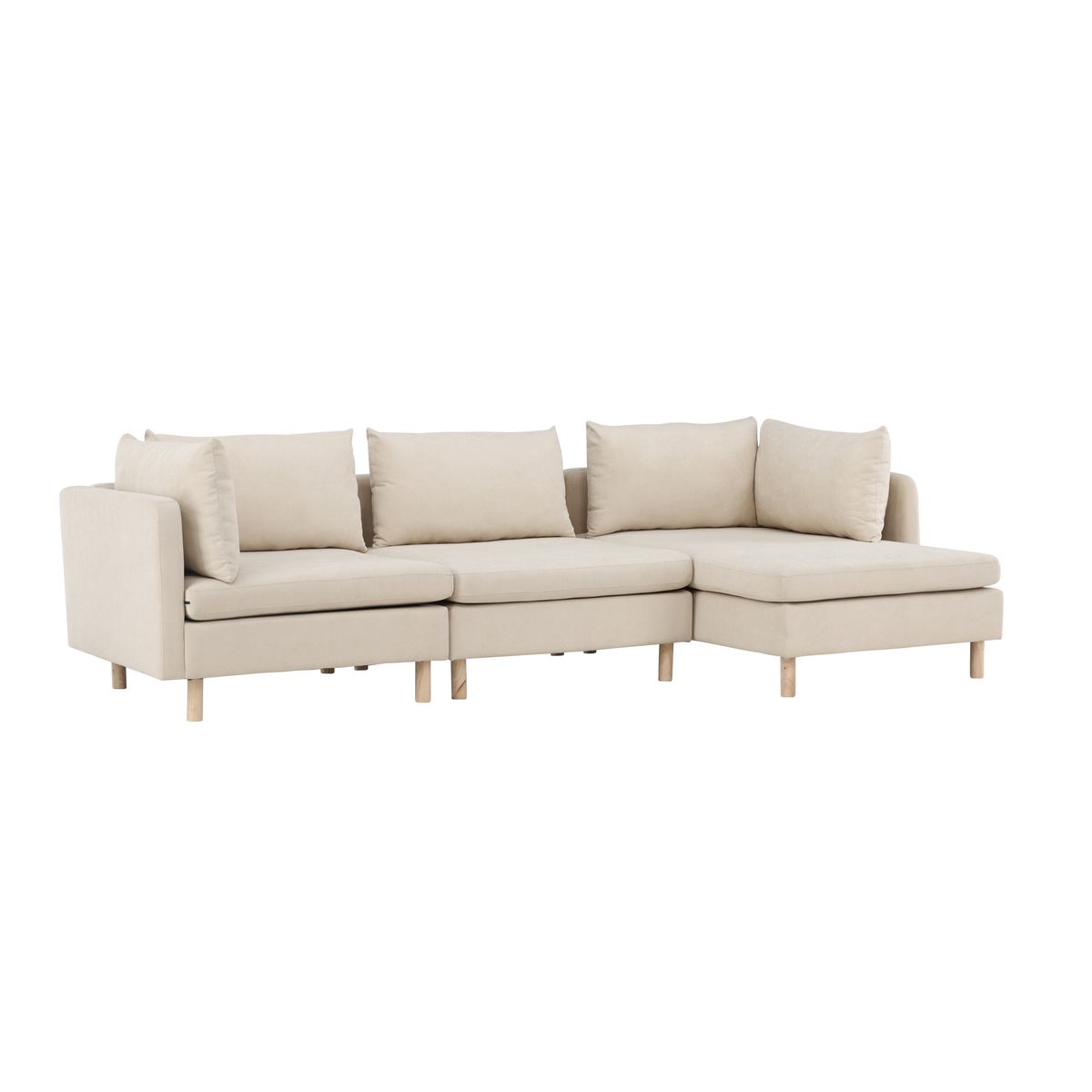 VENTURE DESIGN Zero 3 pers. sofa, m. chaiselong - beige polyester og natur gummitræ