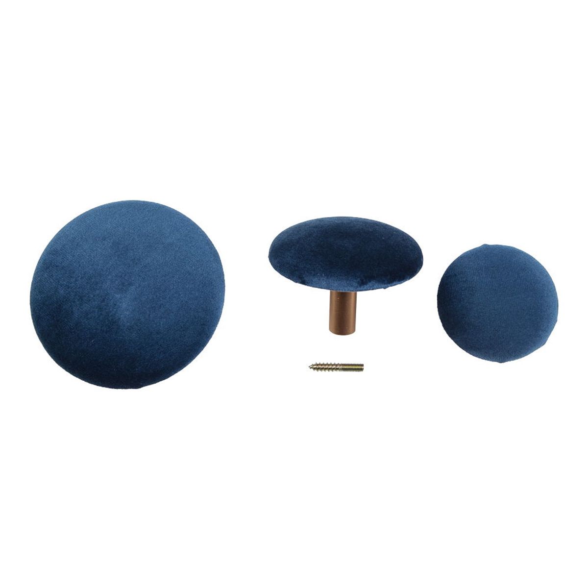 HOUSE NORDIC Giza Knobs, sæt af 3 - Knobs, velour, blå/messing look, sæt af 3