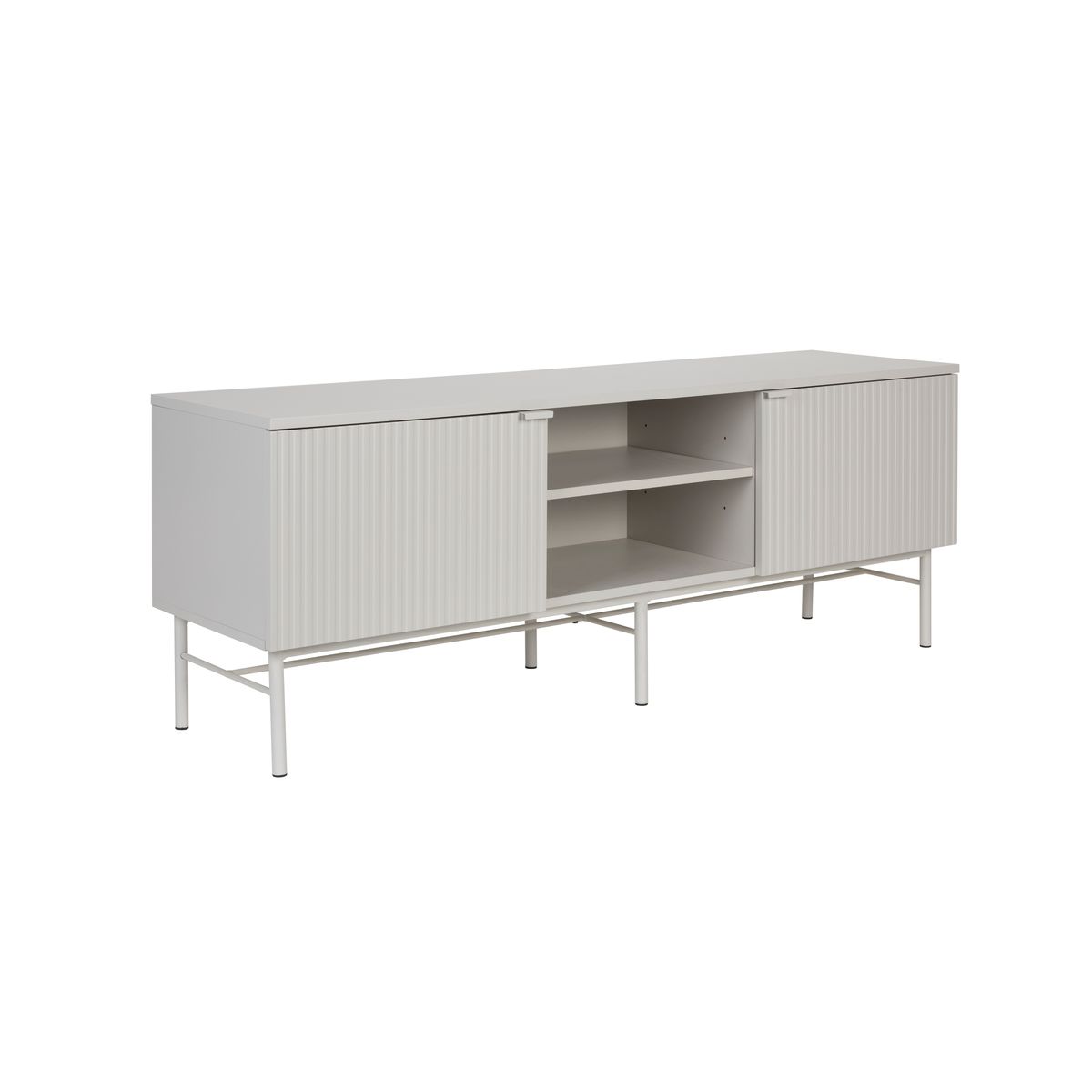 WHITE LABEL LIVING Cayo Lav TV-bord, m. 2 låger og 3 hylder - hvid MDF og hvid jern (155x40)