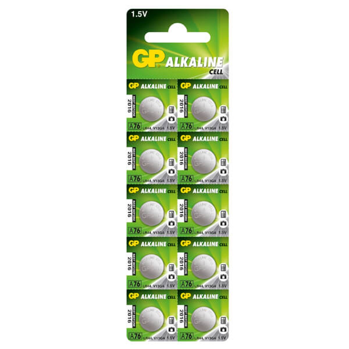 10 stk GP A76 / LR44 / LR1154 / AG13 Alkaline batteri