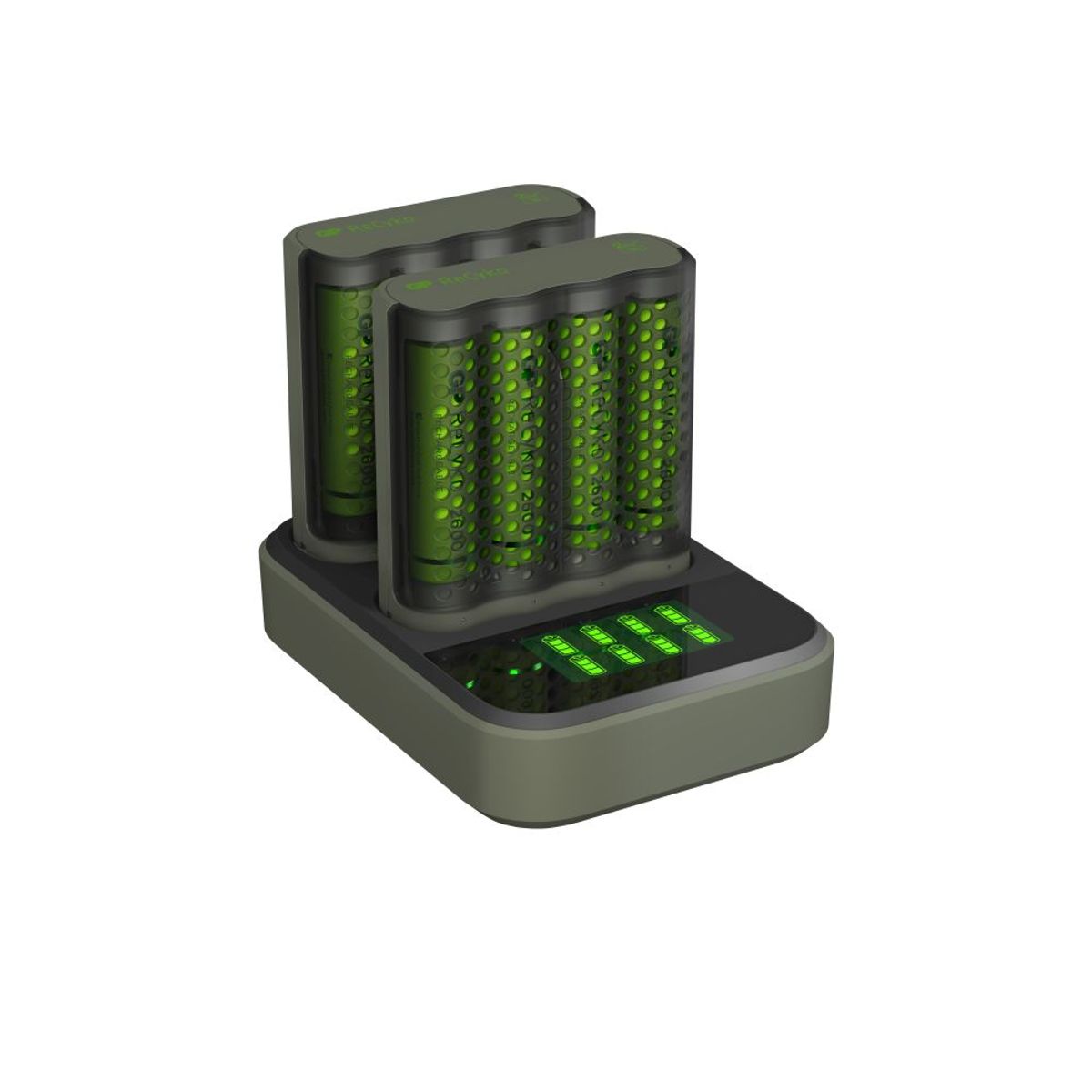 GP ReCyko 2x Speed-oplader (USB) med ladestation D851 og 8 stk. AA 2600 mAh NiMH-batterier.