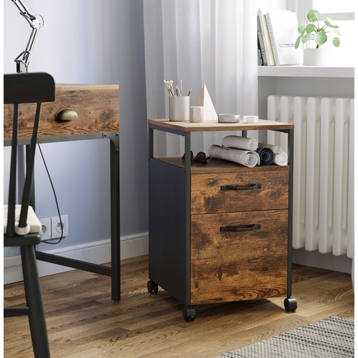 Sidebord - sengebord i industrielt design - rustik brun 41x45x66 - Borde > Sideborde - Daily-Living