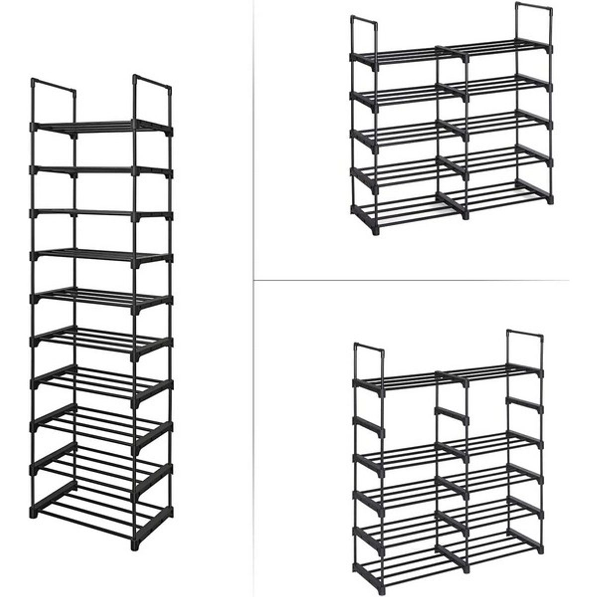 Skoreol - delbart skostativ med 10 hylder - sort 45 x 30 x 174 - Reoler og hylder > Skoreoler og skostativer - Daily-Living