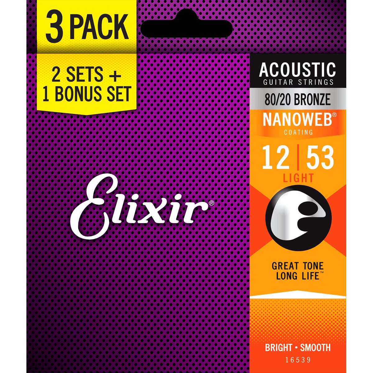 Elixir Nanoweb Bronze 80/20 - Western-strenge 012-053 Light - 3 Pack