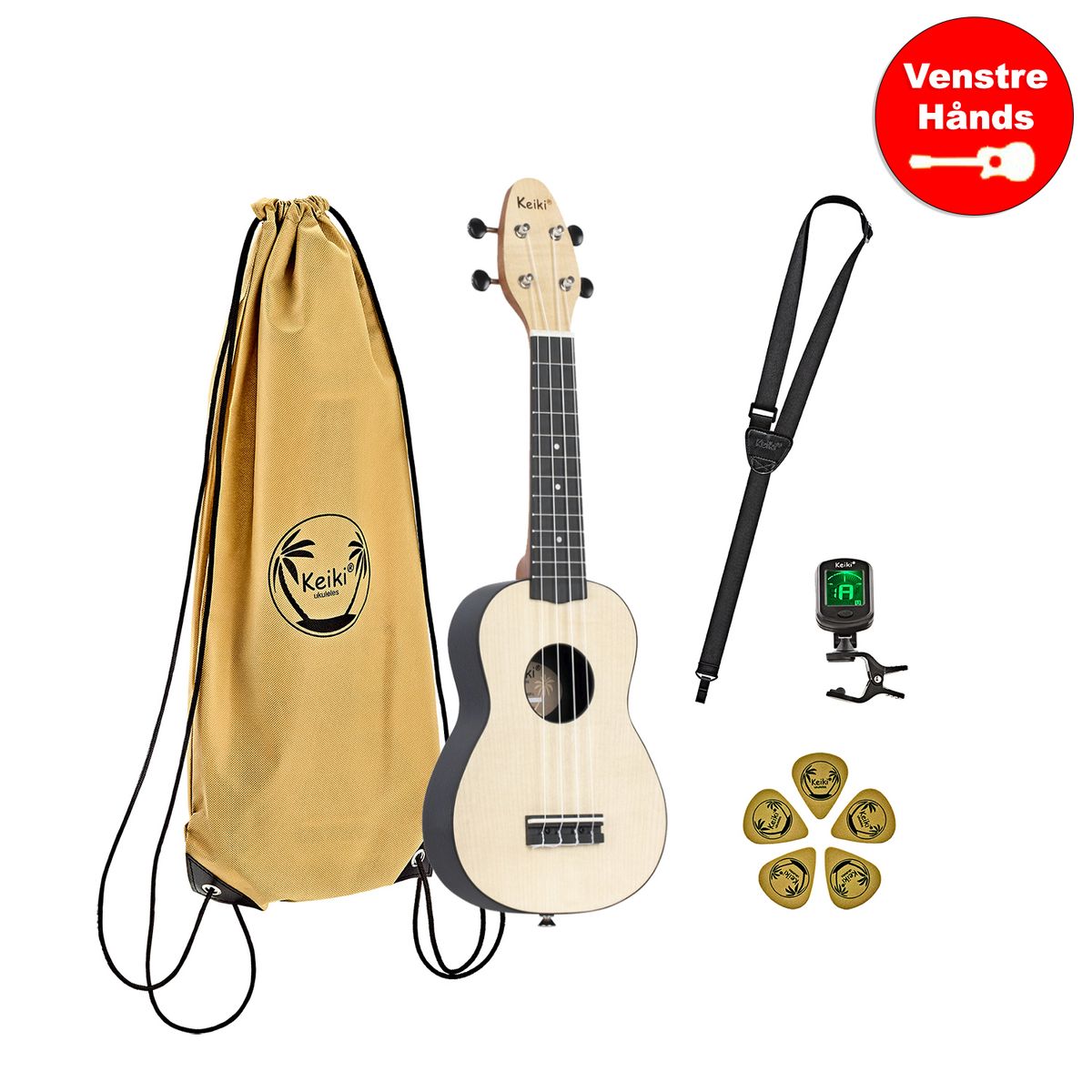 Ortega Keiki K2 "Maple" Sopran Ukulele Pack - Venstrehånds