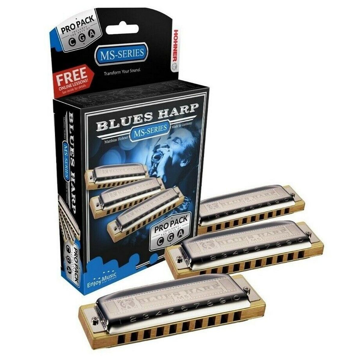 Hohner 532/20 MS Blues Harp ProPack Mundharpe sæt (C, G, A)