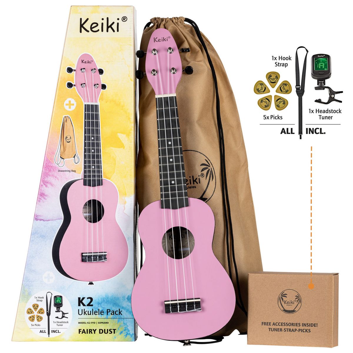 Ortega Keiki K2-FYD Sopran Ukulele Pack - Fairy Dust