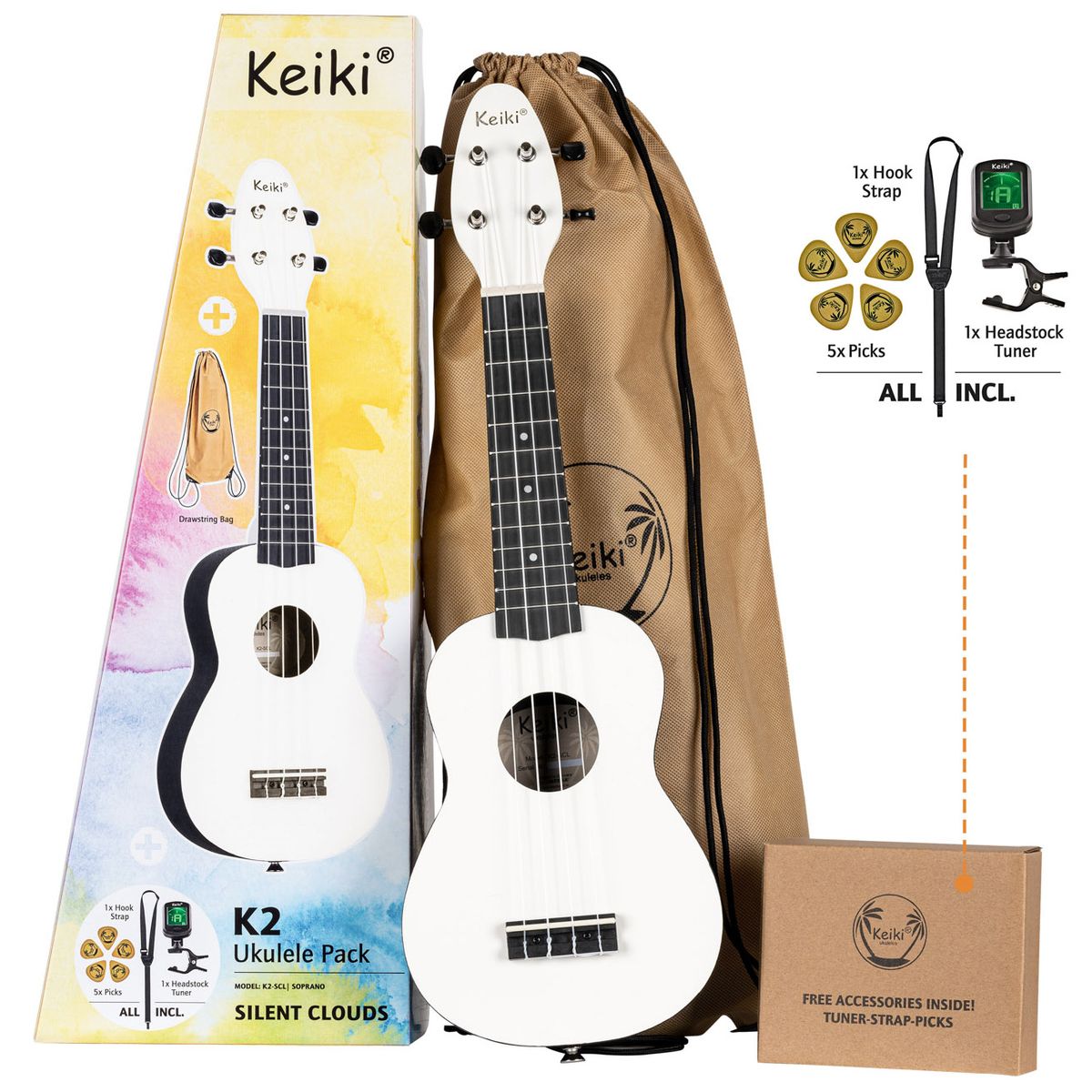 Ortega Keiki K2-SCL Sopran Ukulele Pack - Silent Clouds