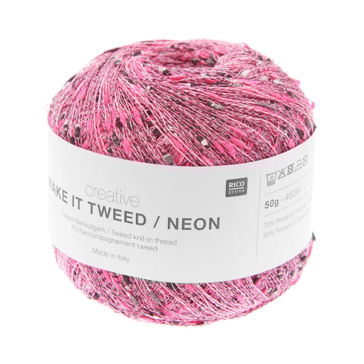 Rico Make It Tweed Neon- Tyndt Flerfarvet følgegarn Fuchsia 383355-002