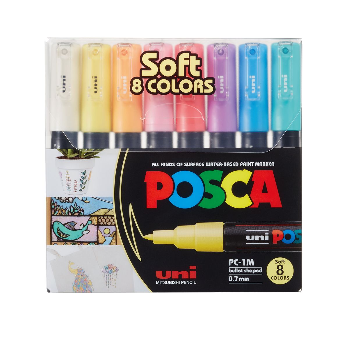 Uni Posca Tuscher/Tusser PC-1M 8 STK Soft Colors Ass. Farver 0,7 mm - 401611