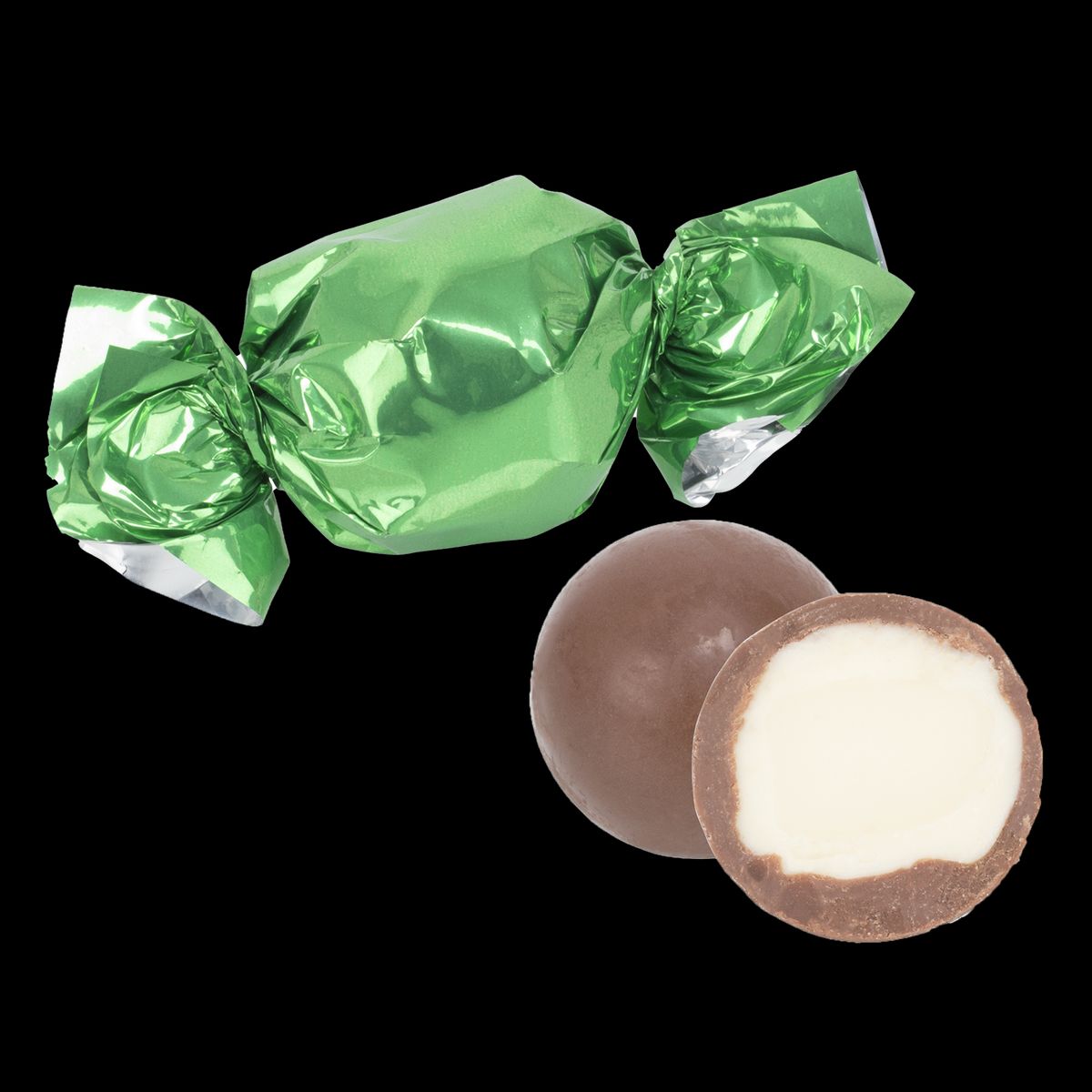 Chokolade kugler, kokos, grøn folie 100g