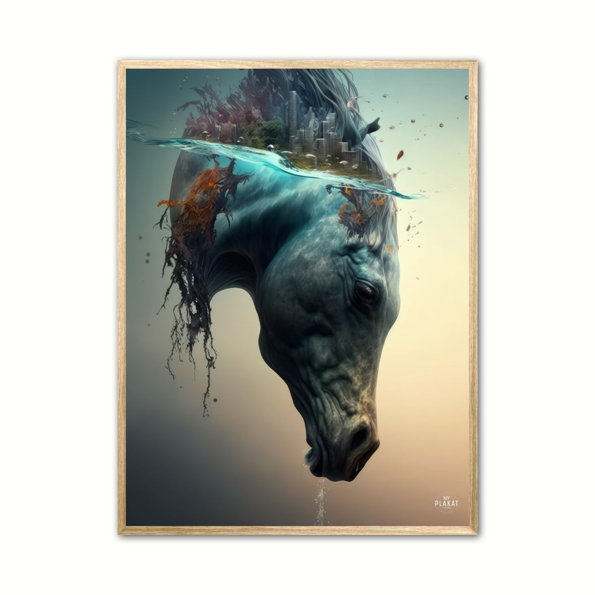 Plakat med Underwater Horse Waterfall 30 x 40 cm