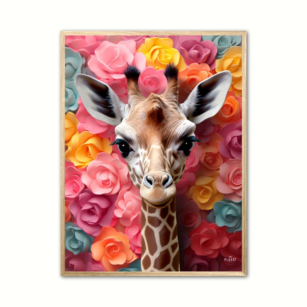 Plakat med Giraffens Blomsterunivers - Giraf Plakat 22 50 x 70 cm (B2)