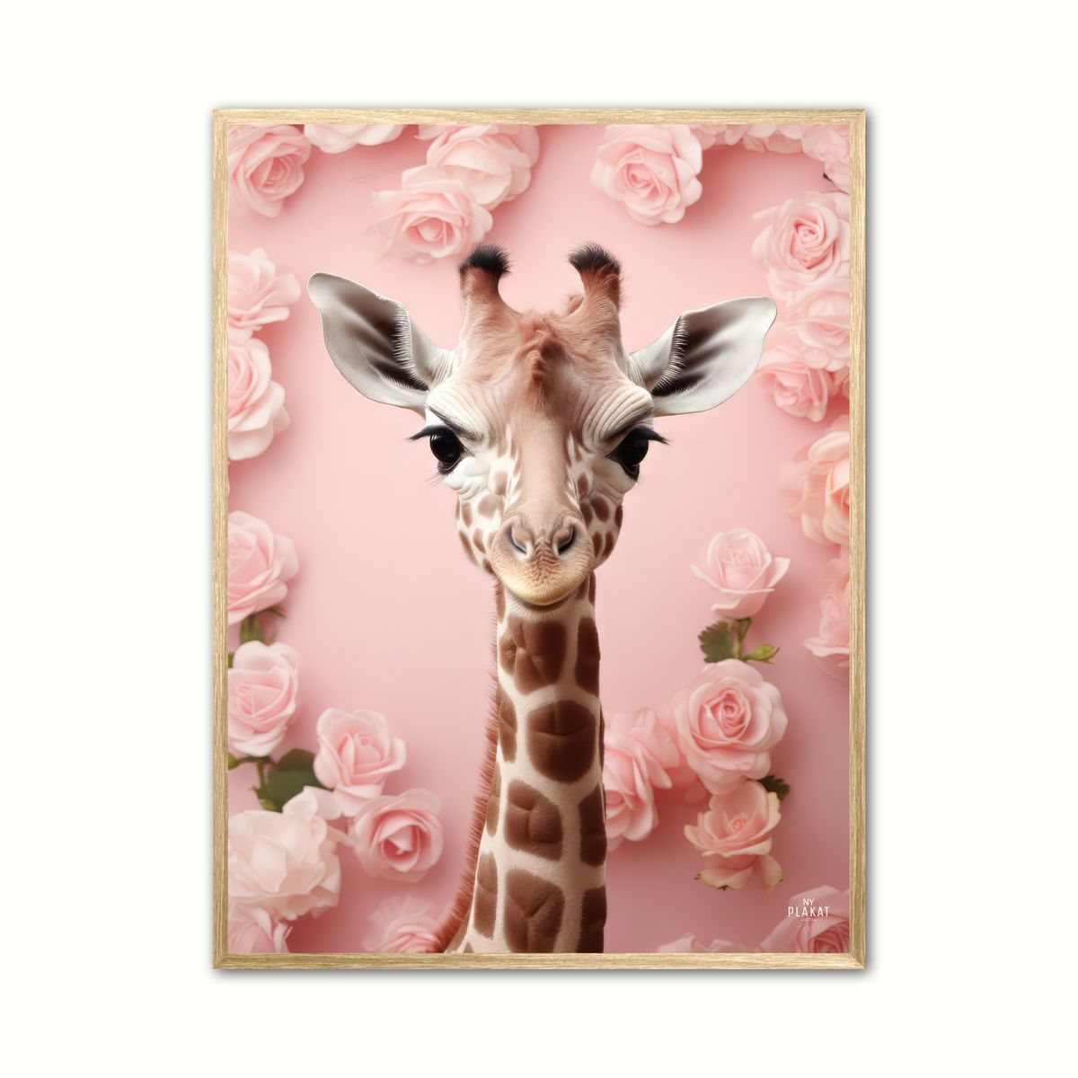 Plakat med Giraffens Pink Blomstermagi - Giraf Plakat 29 50 x 70 cm (B2)