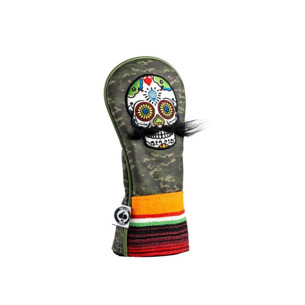 Pins and Aces Hybrid Headcover Mustache Sugar Skull Green Camo