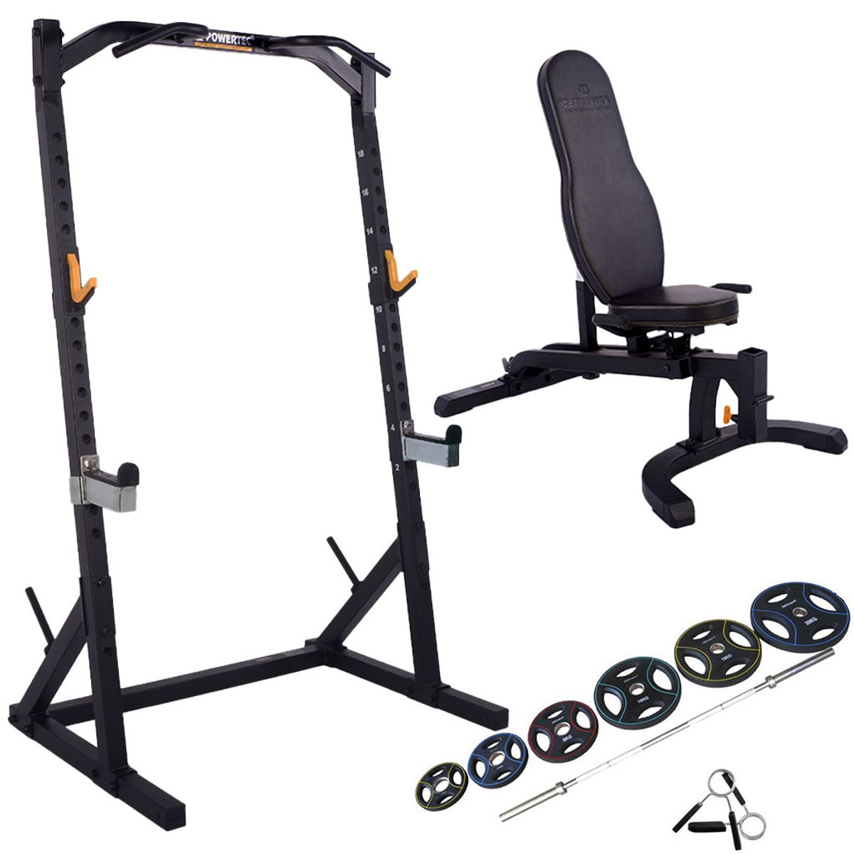 Powertec - Half Rack træningssæt m. 95 kg 50 mm PU vægtsæt - Black