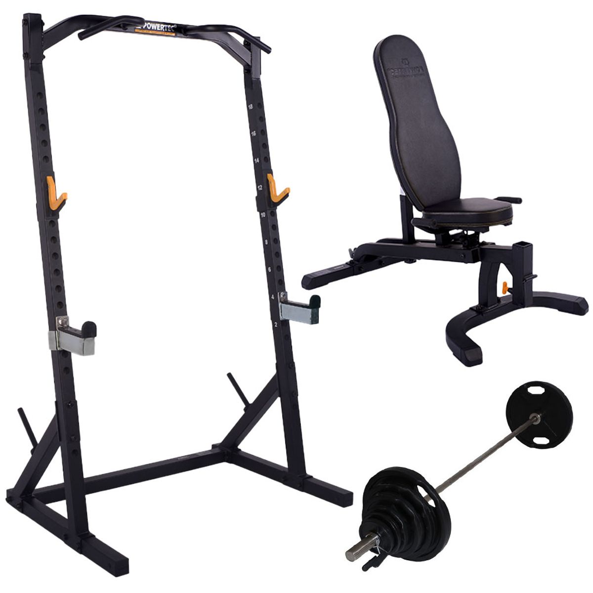 Powertec - Half Rack + bænk og 125 kg. Sort 50 mm - Black