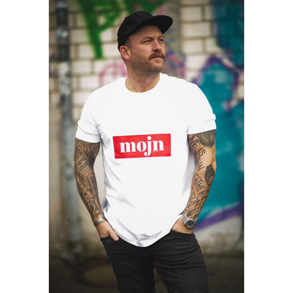 MOJN hvid t-shirt med rødt tryk L