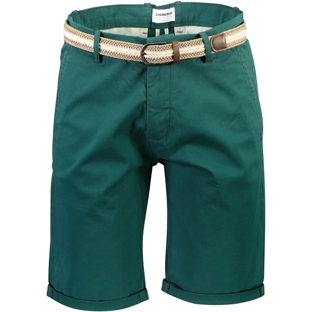 Lindbergh Superflex Chino Shorts i Deep Green til herre m. bælte