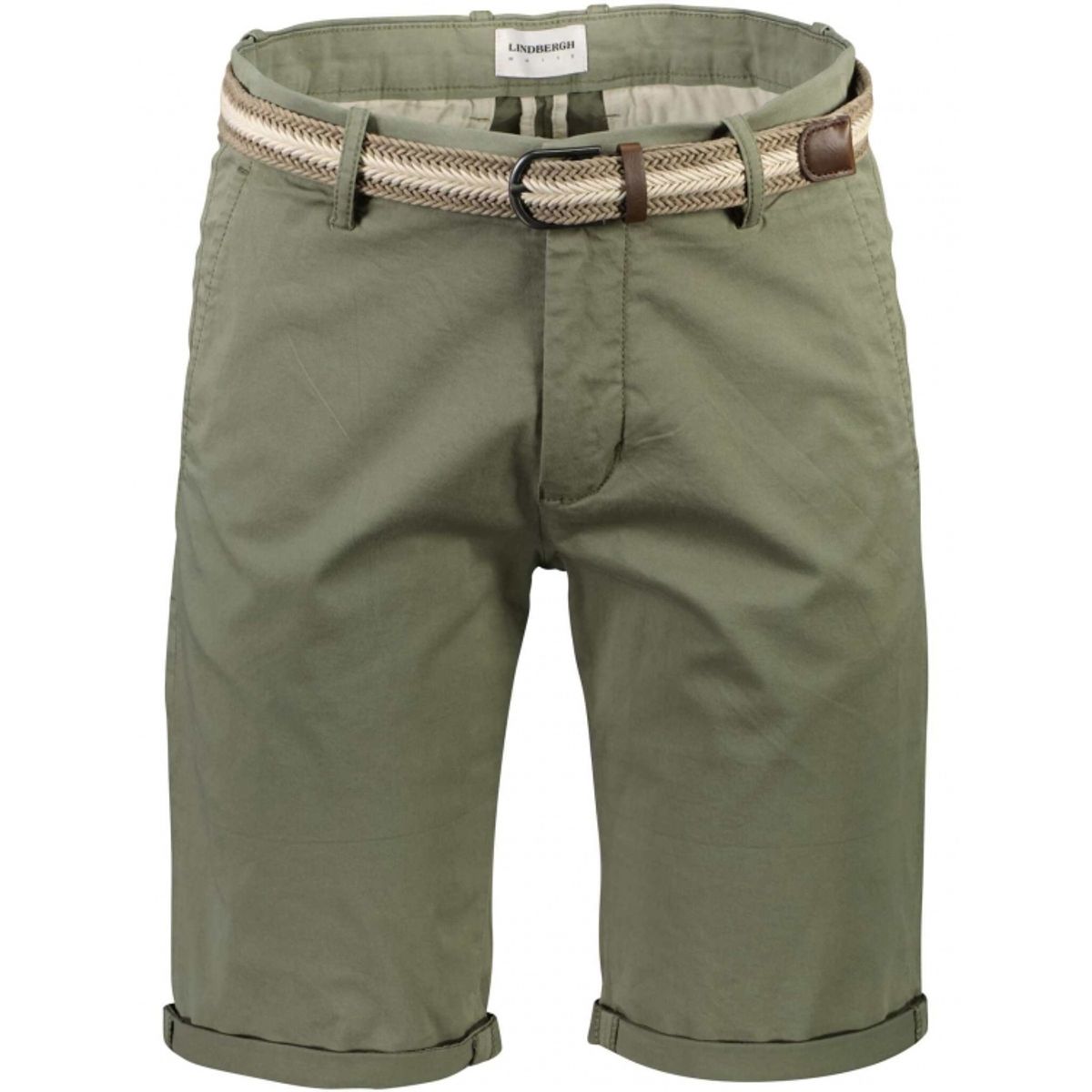 Lindbergh Superflex Chino Shorts i Dusty Green til herre m. bælte