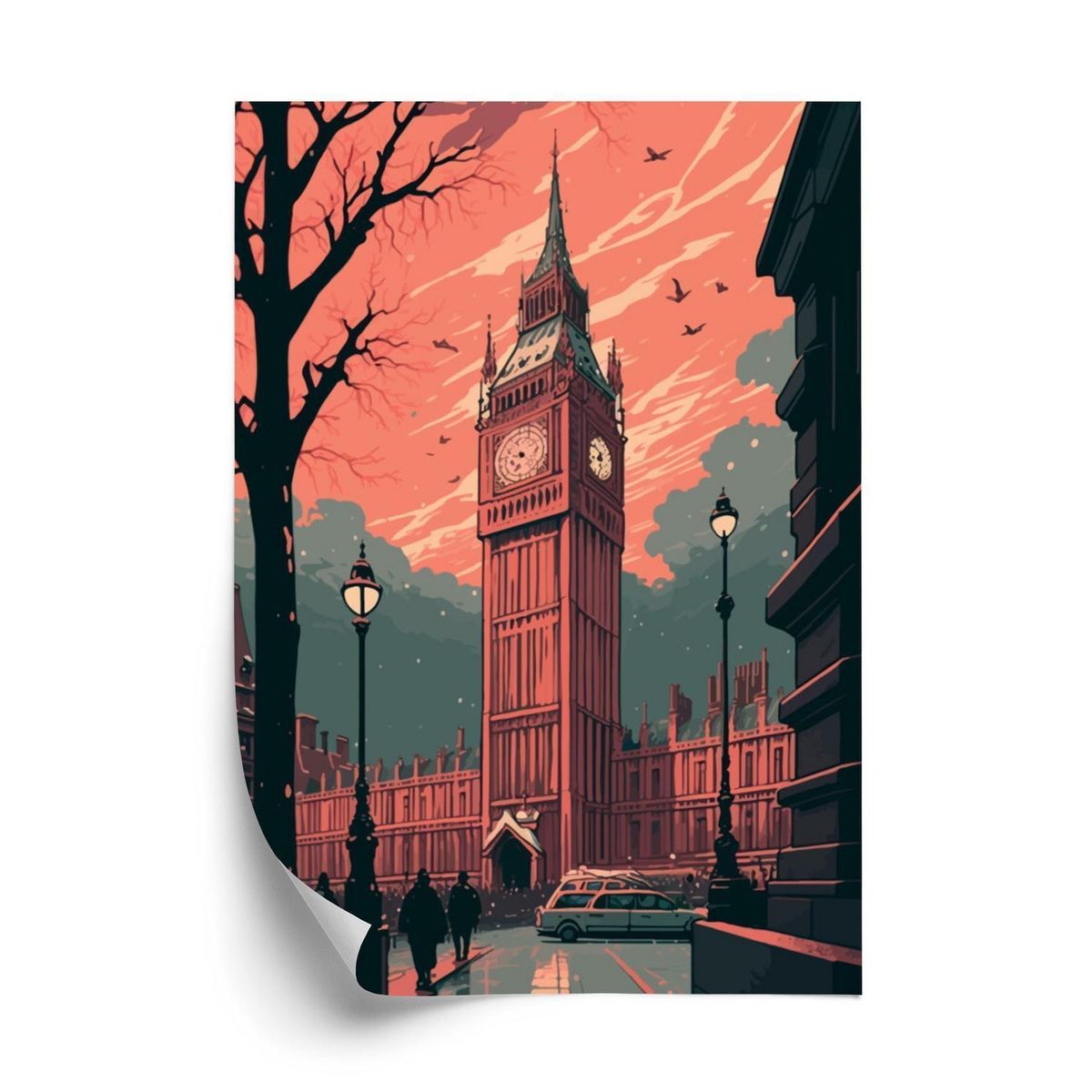 Plakat - Big ben i london tegneserieillustration