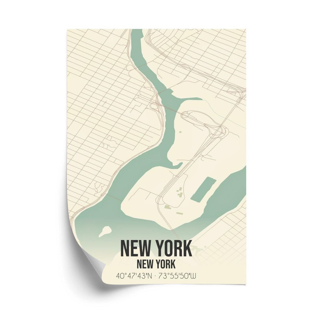 Plakat - New york kort i retro stil