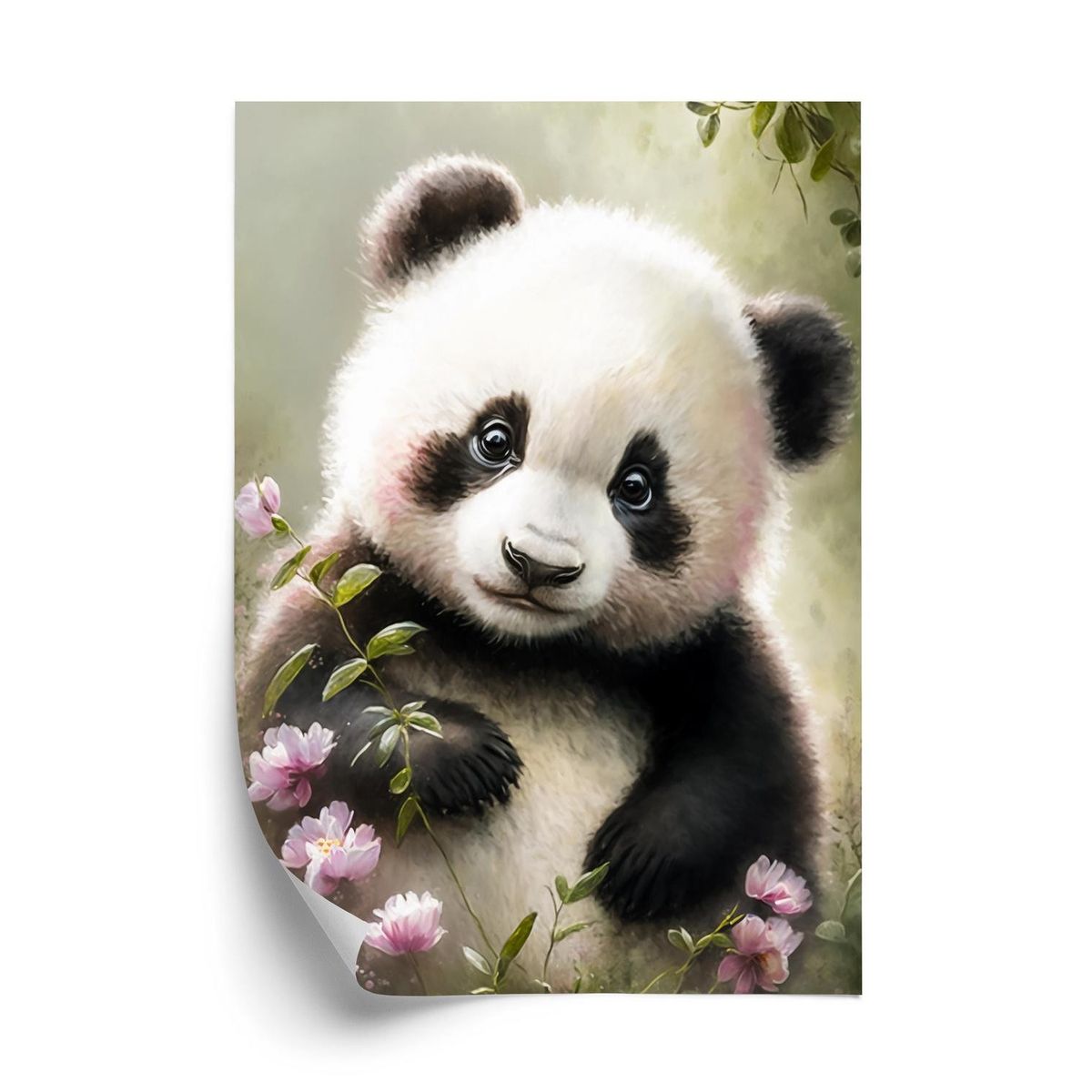 Plakat - En eventyrlig panda i blomster