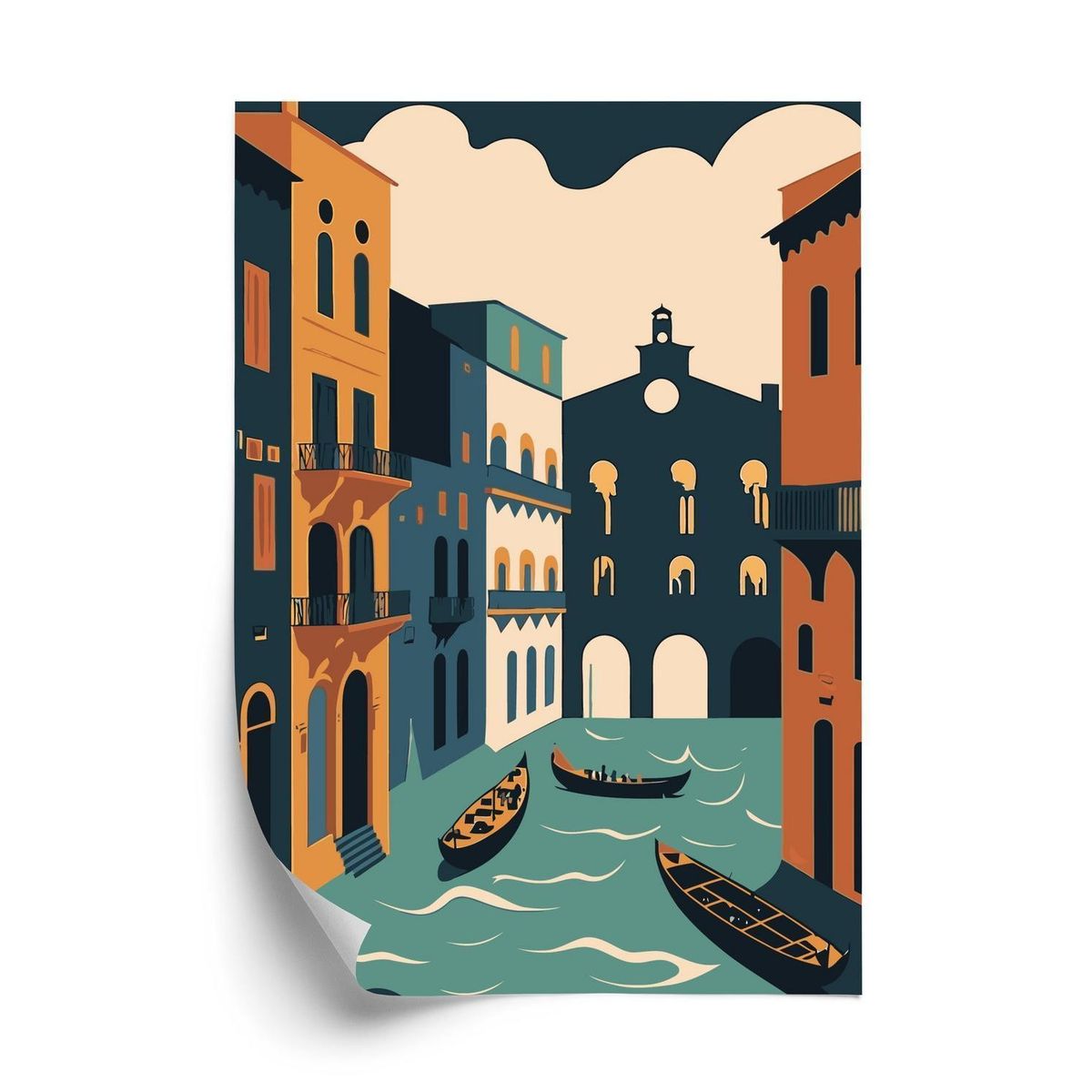 Plakat - Canal grande med gondoler i venedig illustration