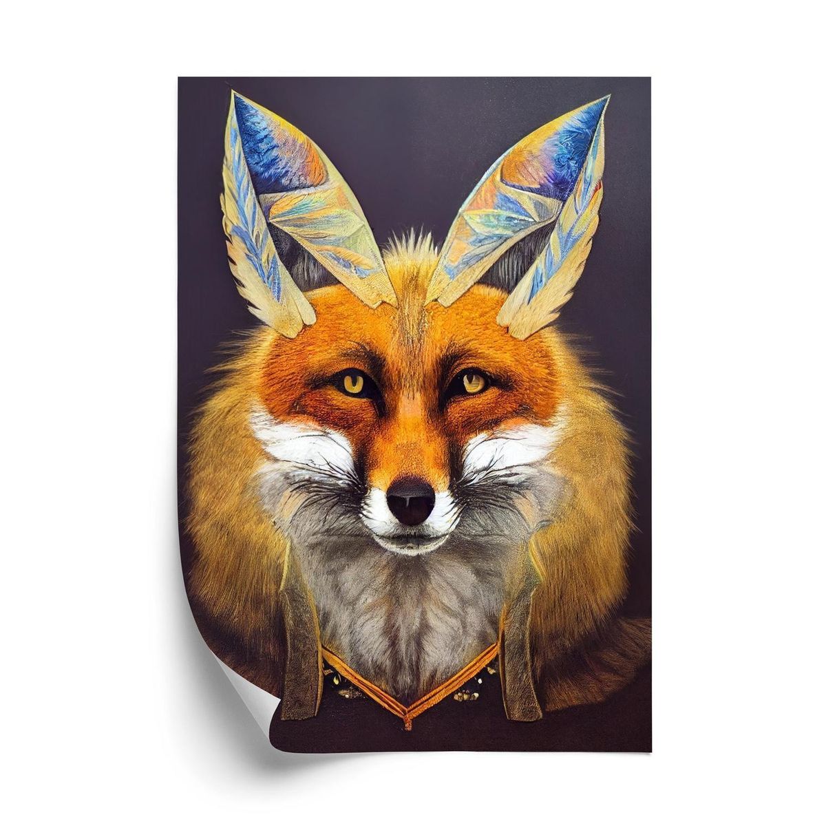 Plakat - Red tribal fox portrait. vintage hand drawn for t-Shirt