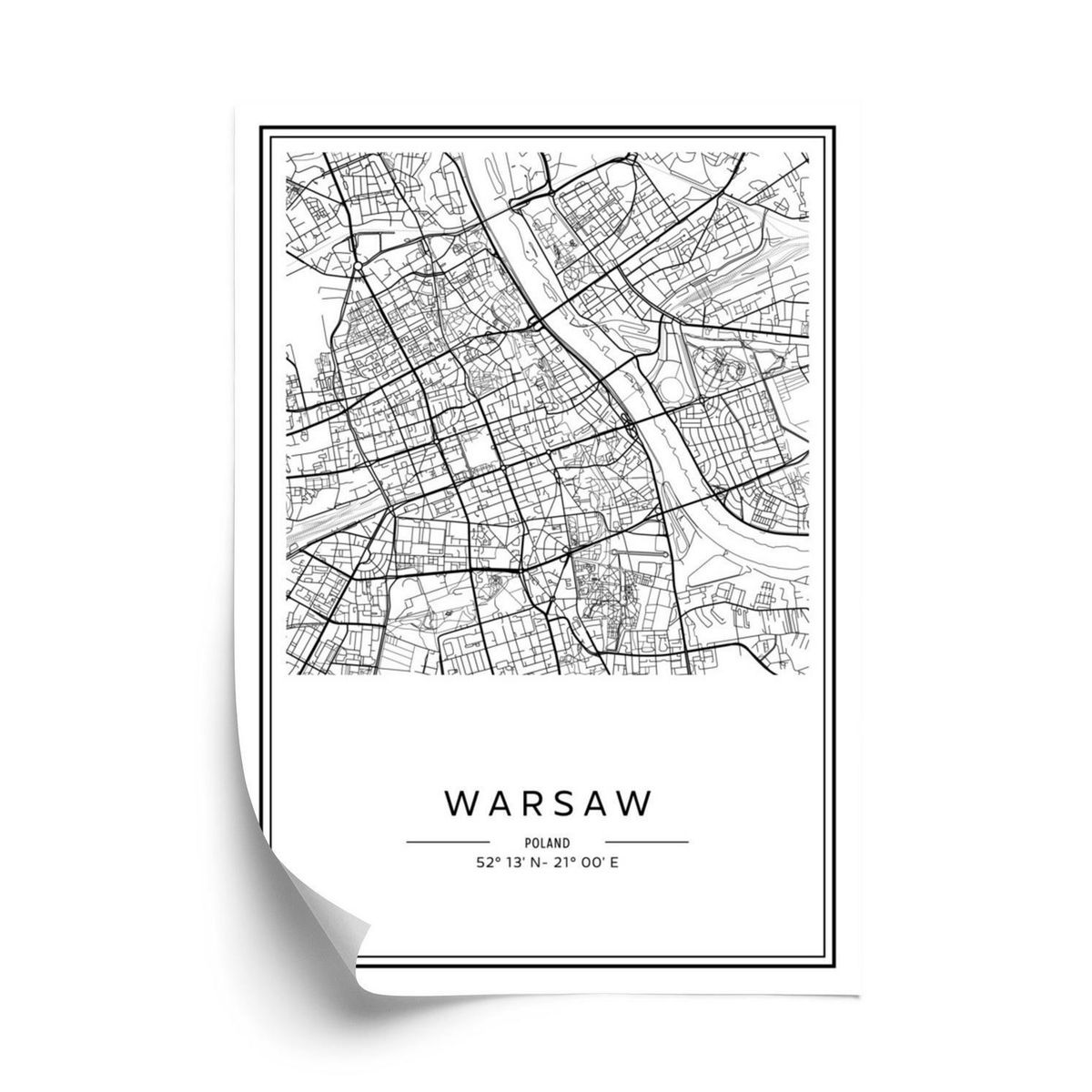 Plakat - Warszawa sort og hvid kort