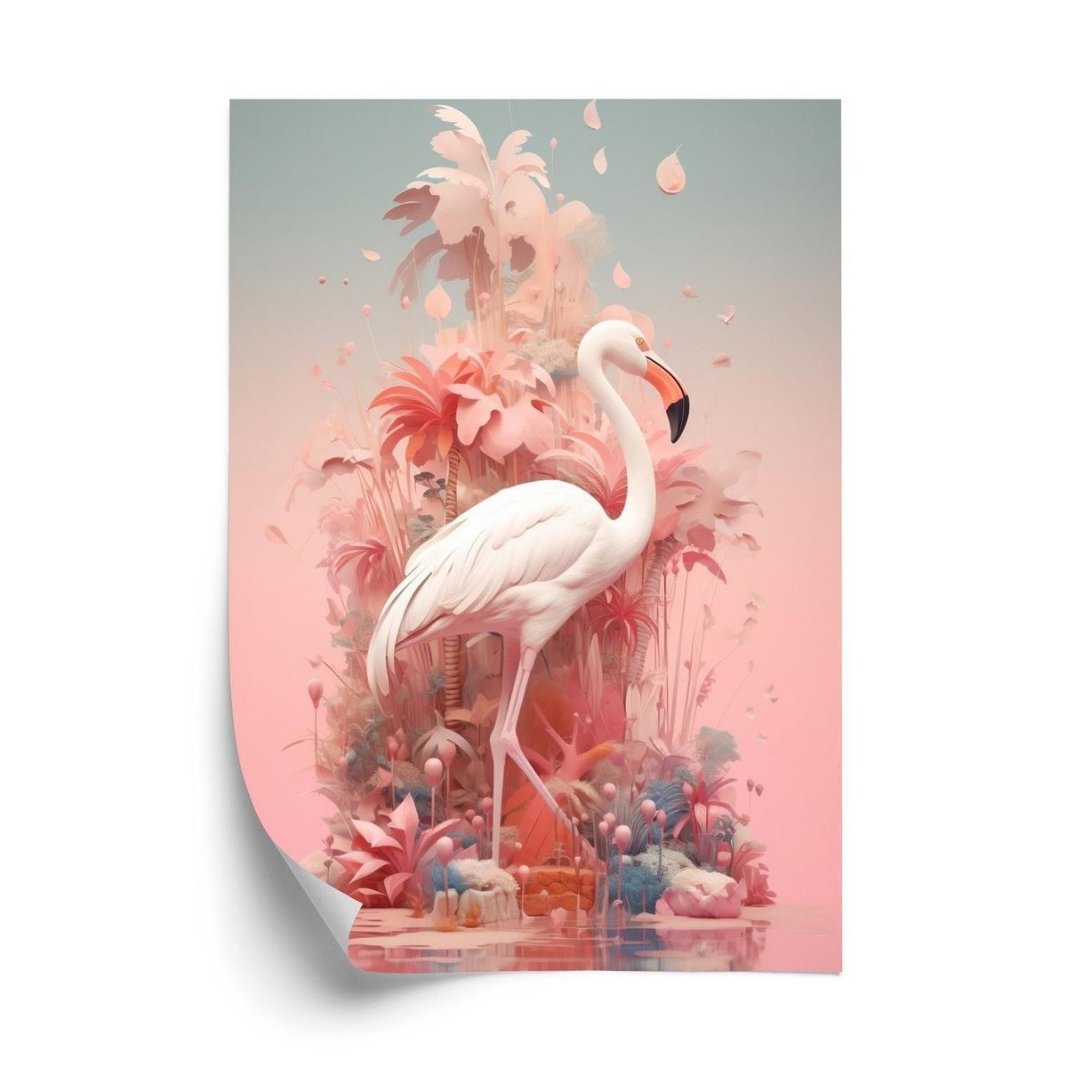 Plakat - Surrealistisk illustration med en flamingo