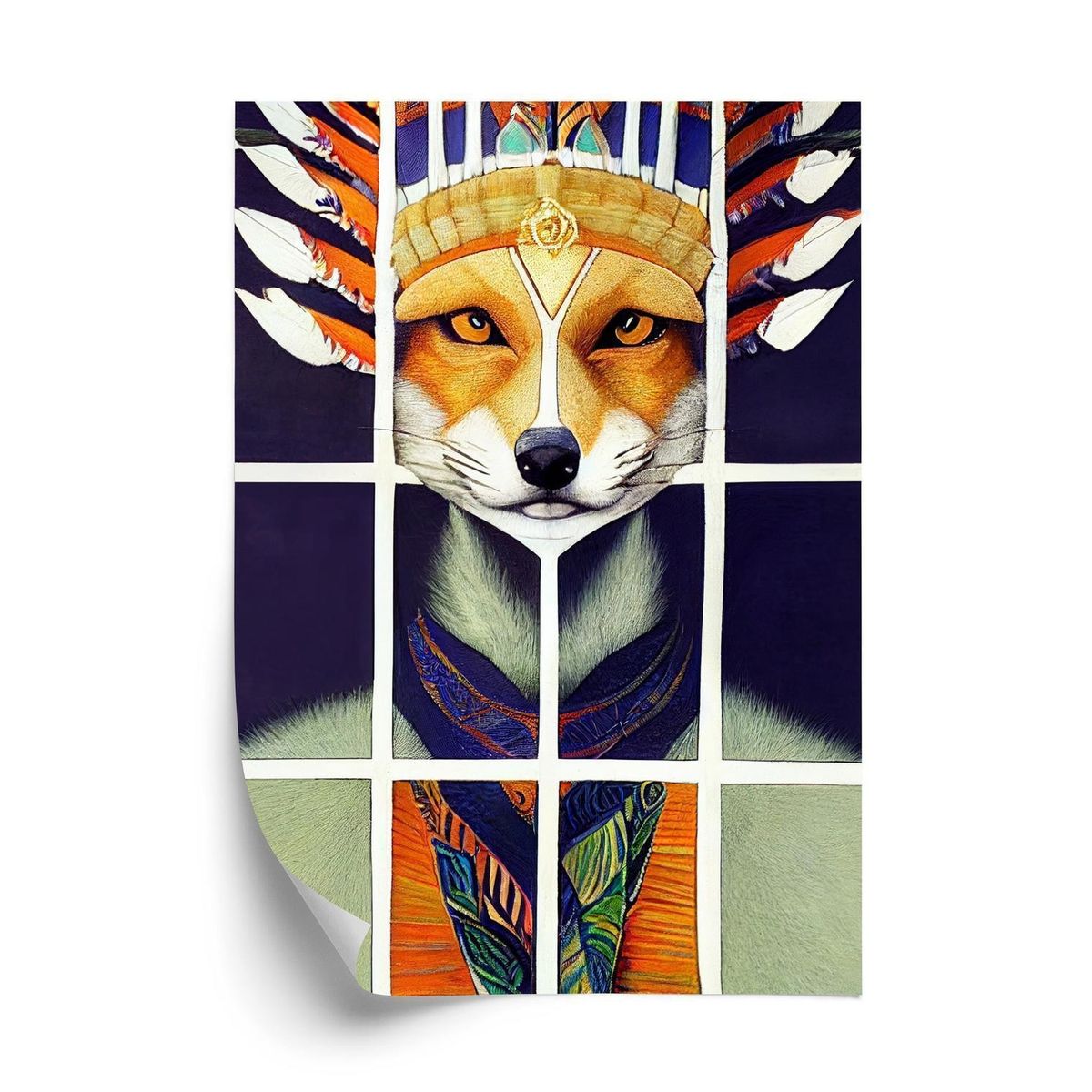 Plakat - Red tribal fox portrait. vintage hand drawn for t-Shirt