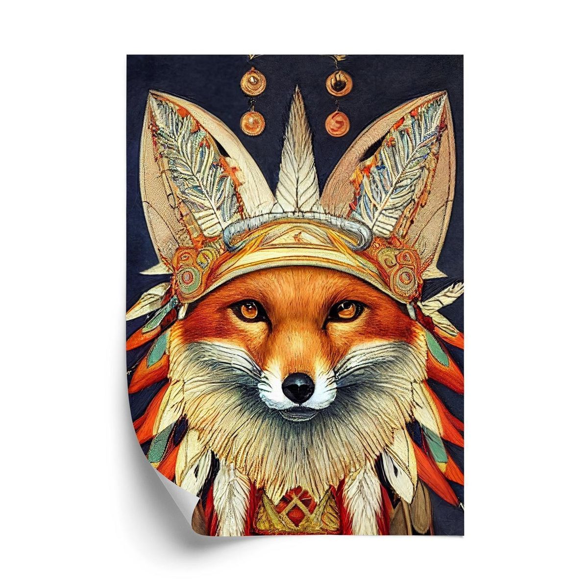 Plakat - Red tribal fox portrait. vintage hand drawn for t-Shirt