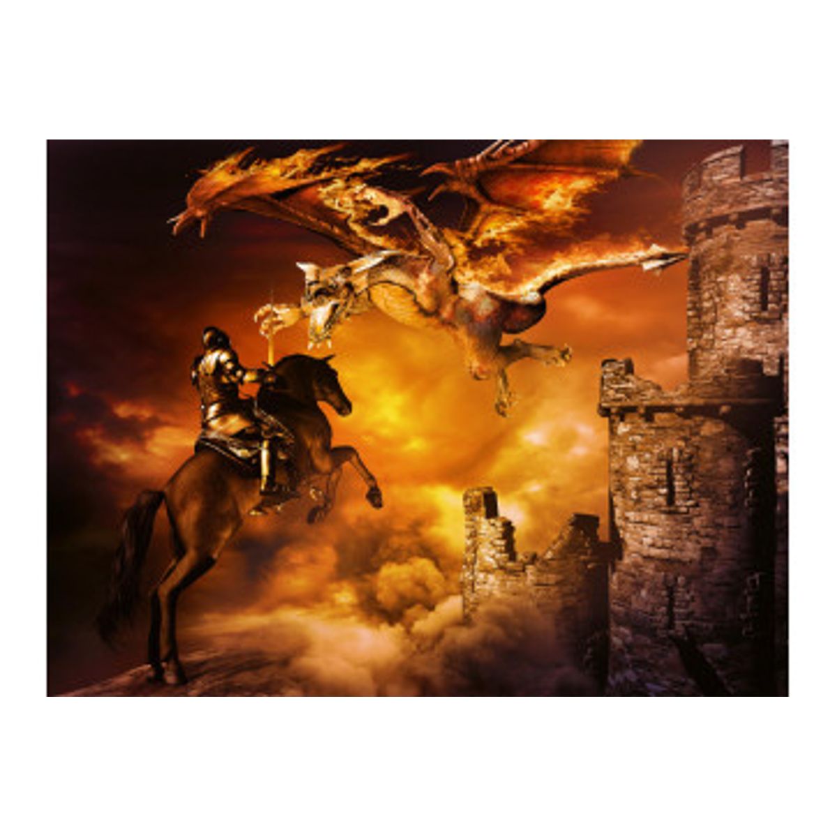 Fototapet - Castle And Dragon Attacking