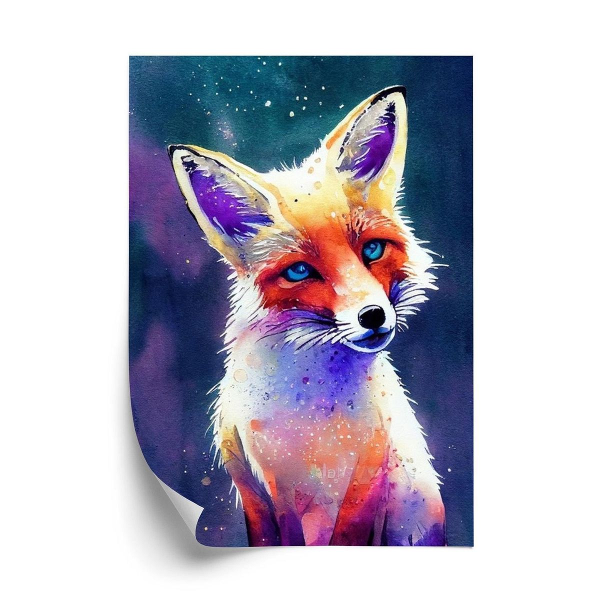 Plakat - Portrait of wild fox watercolor wallpaper painting animal