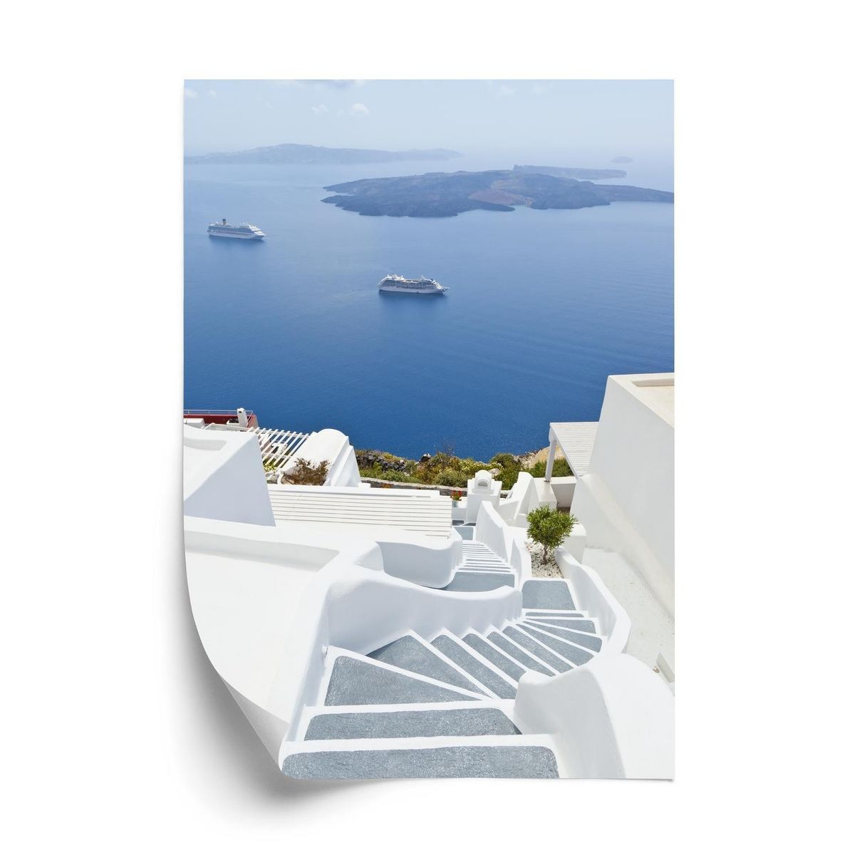 Plakat - Santorini med en malerisk havudsigt