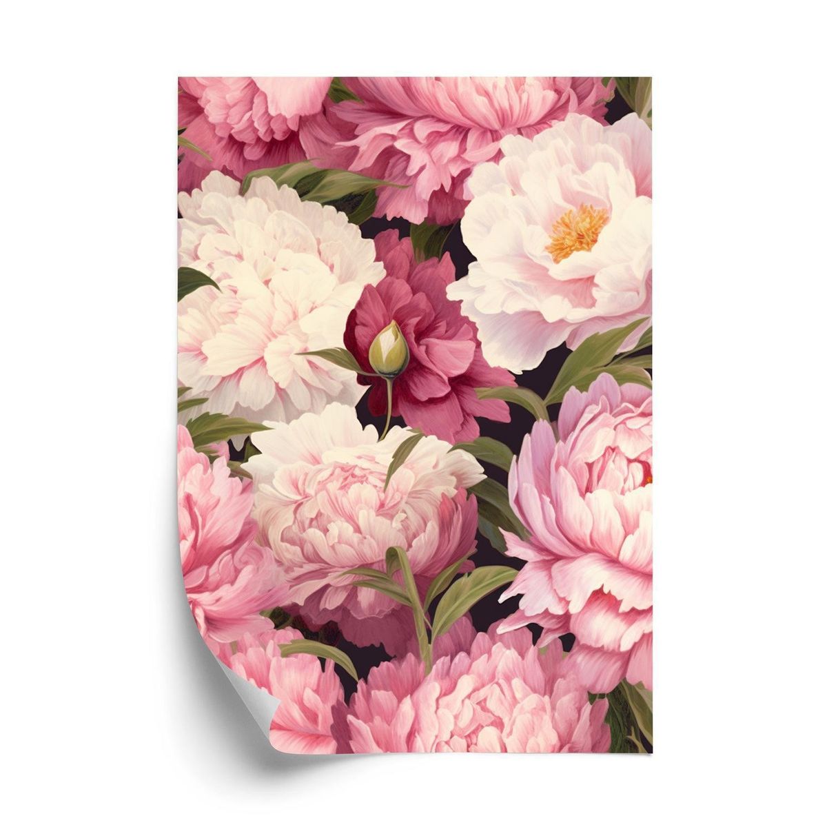 Plakat - Pink pæoner romantisk blomstermønster