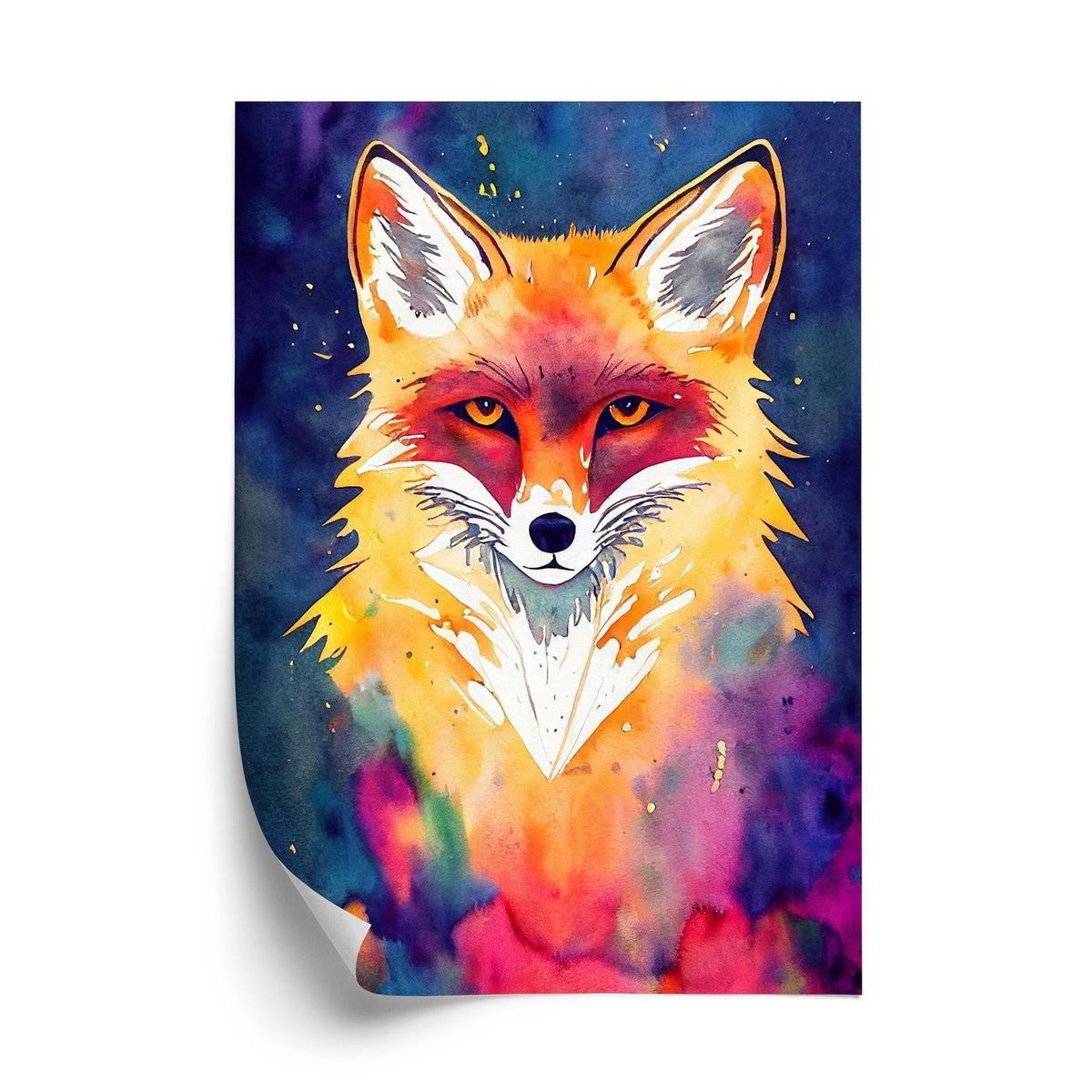 Plakat - Portrait of wild fox watercolor wallpaper painting animal